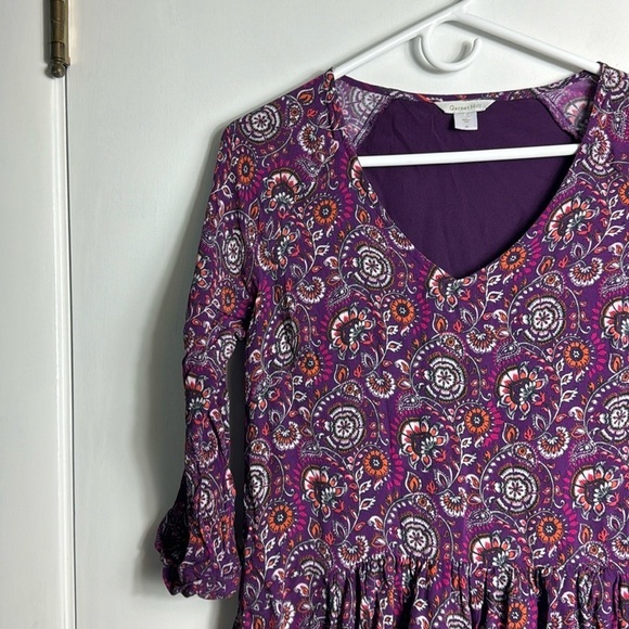 Garnet Hill Purple Floral Bohemian Dropped Waist Pocket Dress Size 6 - Picture 3 of 12